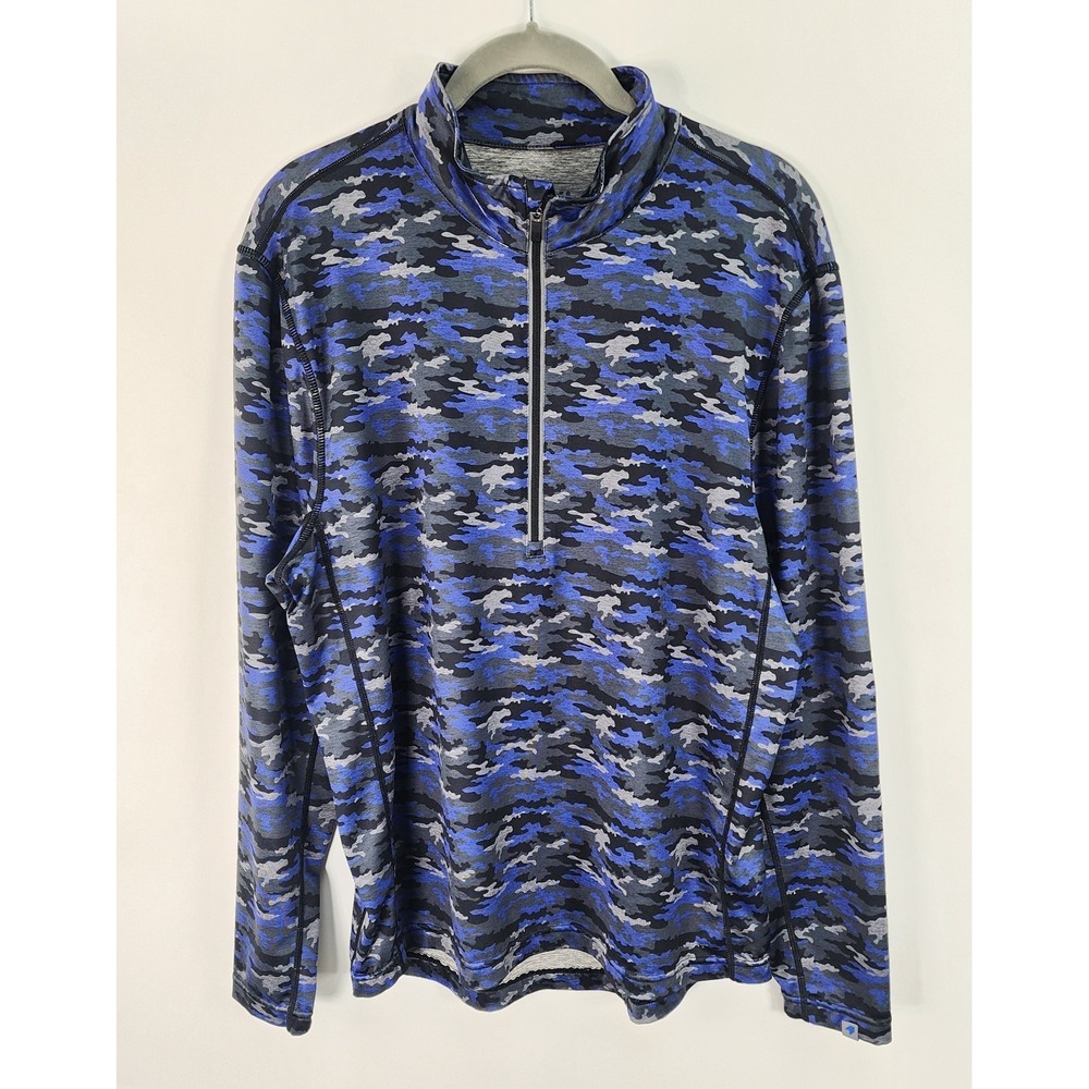 1764 Golf Shirt Men's S 1/4 Zip Pullover Mock Neck Camouflage Blue Stretch